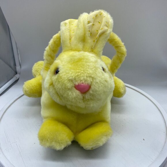 Vtg Yellow Bunny Rabbit Plush Easter Basket Stuffed Animal 8"x13" Floral Lining - Picture 5 of 10